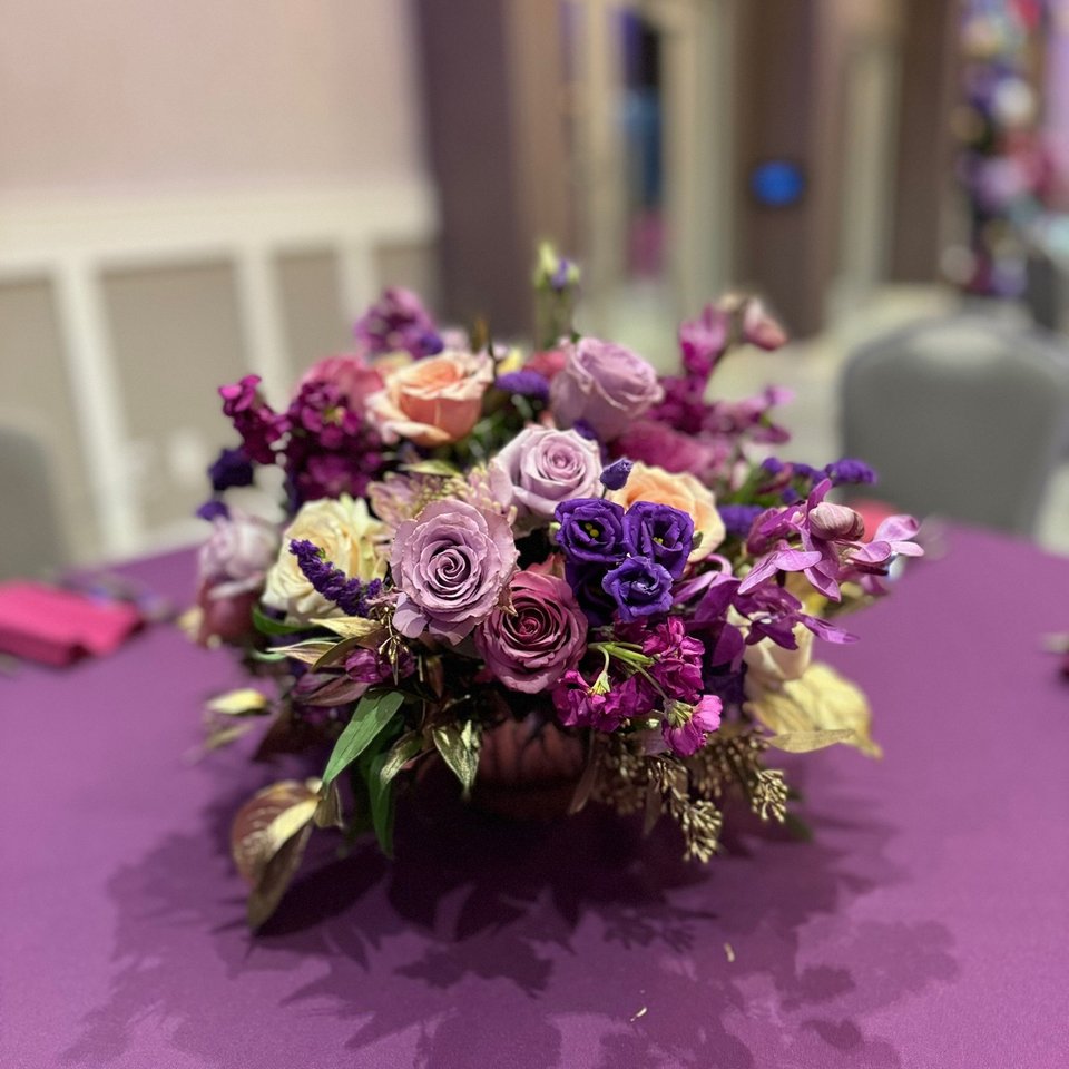 Purple and lavender rose centerpiece
