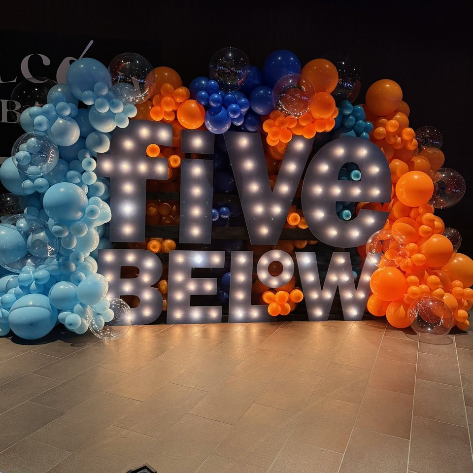 Five Below event installation with lit letters