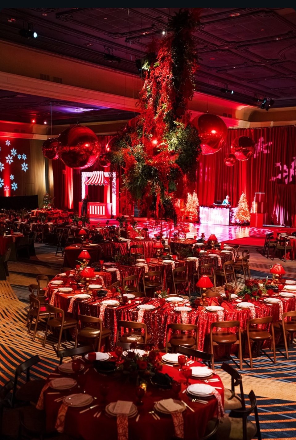 Ballroom dressed in red, designed with DFW Event Design