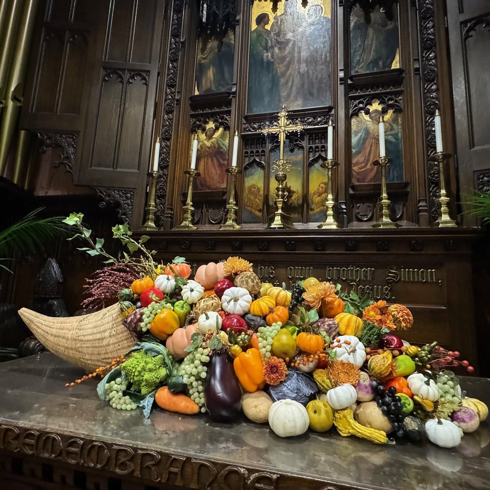 Harvest cornucopia on an altar